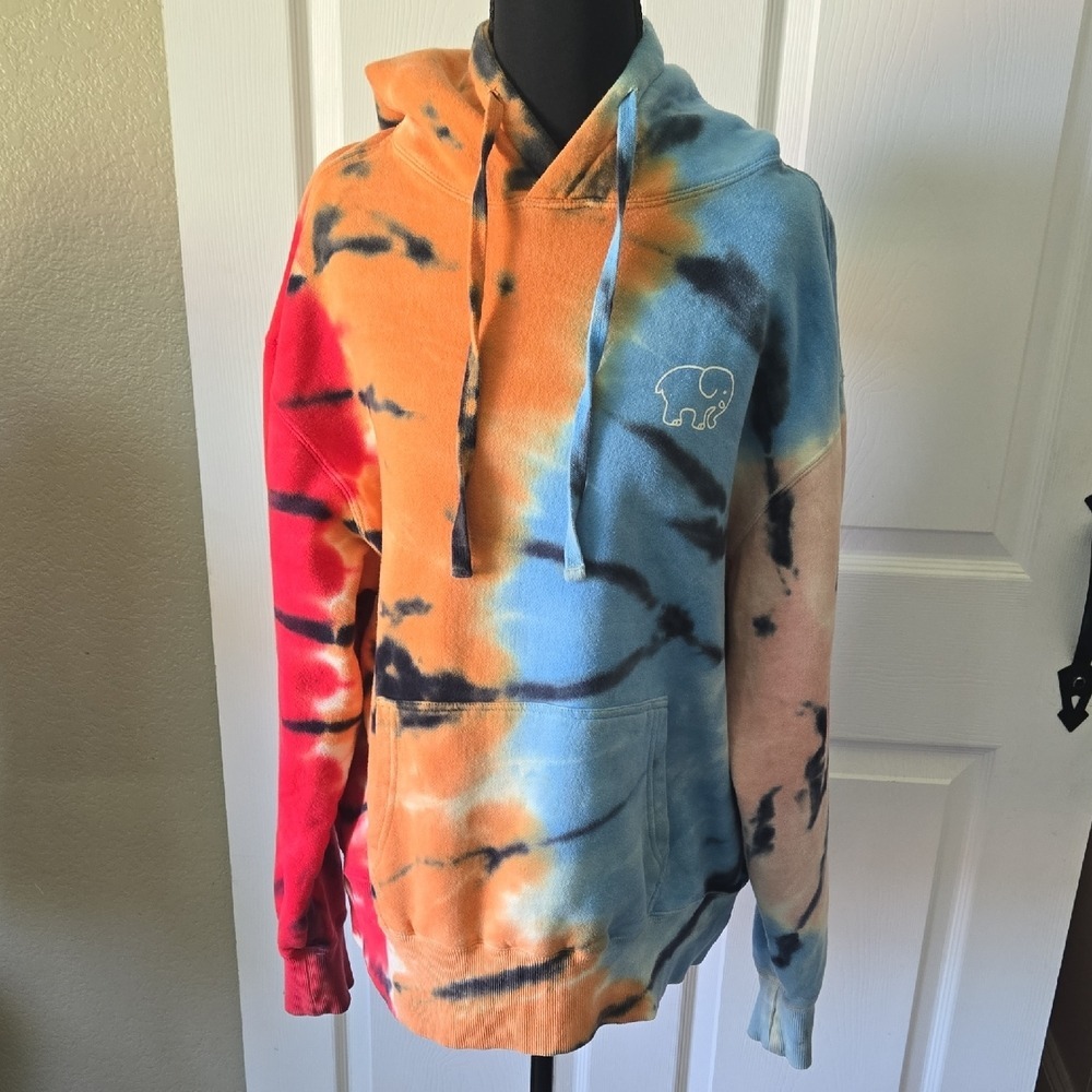 Ivory Ella Tie Dye Elephant Logo Hoodie Sweatshirt Blue Orange Red Small